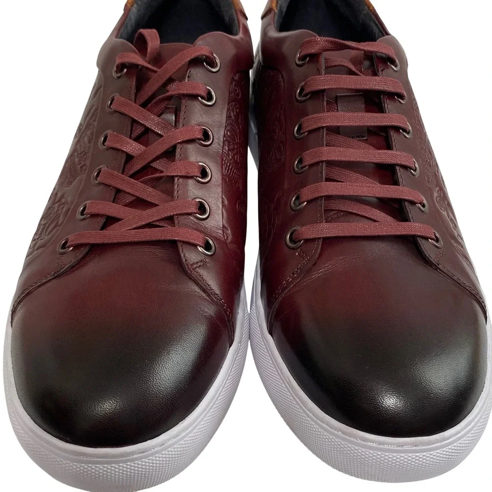 Robert‎ Graham Mens 10.5 Burgundy Embossed Skull Floral Leather Sneakers